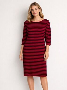 Saint James Red and Navy Blue Striped Midi Dress